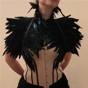 Womens Feather Shrug Shawl Gothic Cape Wrap Black